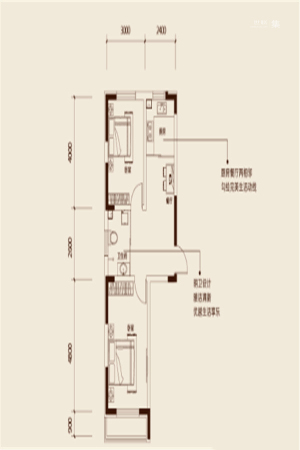 益和国际城C1户型-2室1厅1卫1厨建筑面积64.28平米