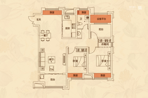 文一名门名城D-c户型-2室2厅1卫1厨建筑面积107.77平米