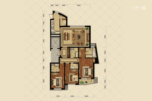 金地棕榈岛B户型-3室2厅3卫1厨建筑面积180.00平米
