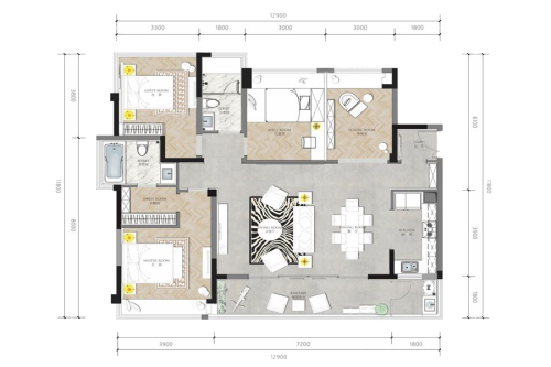 北大资源紫境东来项目峯境E标准户型-峯境E标准户型-4室2厅2卫1厨建筑面积148.00平米