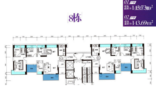锦荟PARK8#01、02户型-3室2厅2卫1厨建筑面积143.00平米