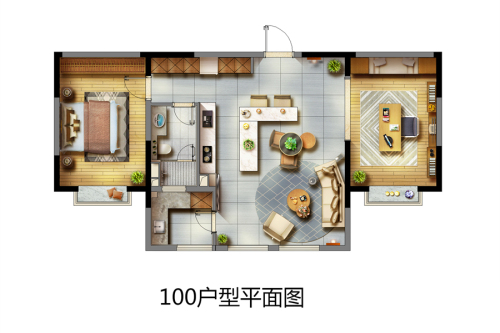 华新城璟园二期1-11#标准层100平方米户型-2室2厅1卫1厨建筑面积100.00平米