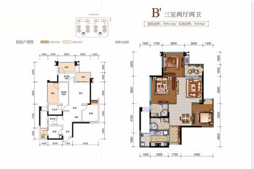 金泉香槟城高层标准层B-高层标准层B-3室2厅2卫1厨建筑面积90.78平米