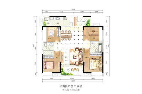 佳兆业东江新城6期B户型-4室2厅2卫1厨建筑面积125.00平米
