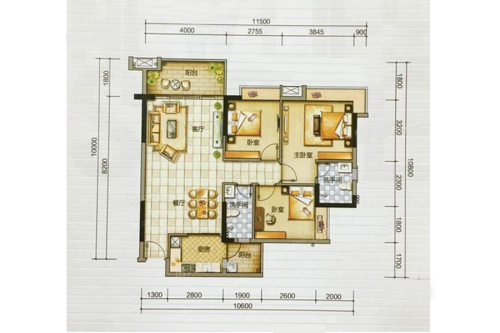 博盈曦园3室2厅2卫1厨建筑面积98.00平米