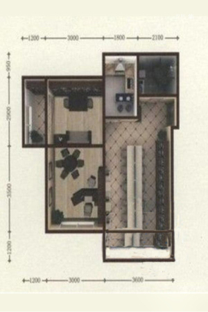 富润阳光一期A1户型-2室2厅1卫1厨建筑面积69.12平米