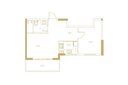 理想城G2户型-1室2厅1卫1厨建筑面积70.00平米