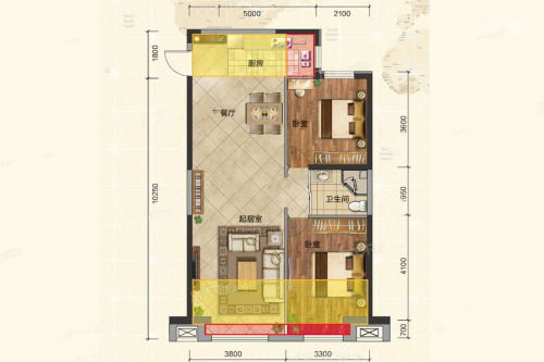 文华街·三号院（3期）11#-CD户型-2室2厅1卫1厨建筑面积86.17平米