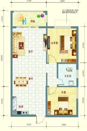 中泰名园2-1-02、2-2-02户型-2室2厅1卫1厨建筑面积76.69平米