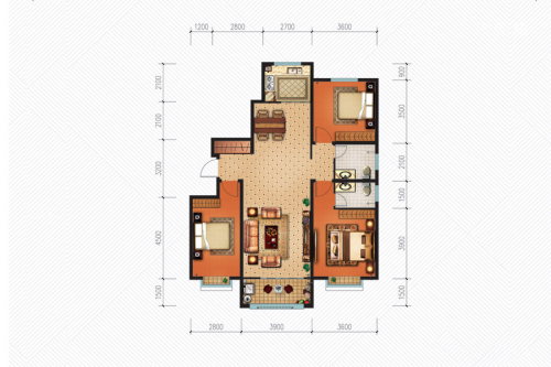博纳龙域天城H户型-3室2厅2卫1厨建筑面积129.84平米
