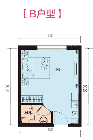 晶彩中心B户型-1室1厅1卫1厨建筑面积33.00平米
