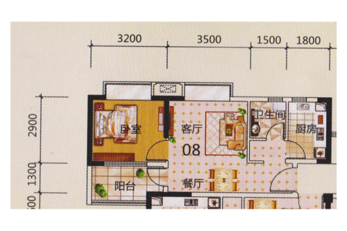 尚城三期21区2幢08户型-21区2幢08户型-1室2厅1卫1厨建筑面积51.00平米