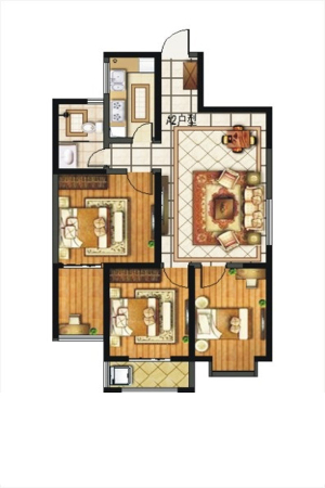 天玺龙景3+1室户型-3室2厅1卫1厨建筑面积99.76平米