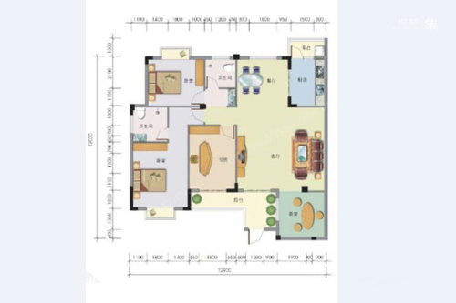 百丰花园15-16A1户型-3室2厅2卫1厨建筑面积144.63平米