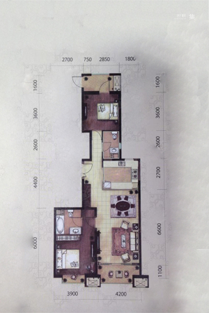 龙之梦·畅园B2户型-2室2厅2卫1厨建筑面积125.74平米