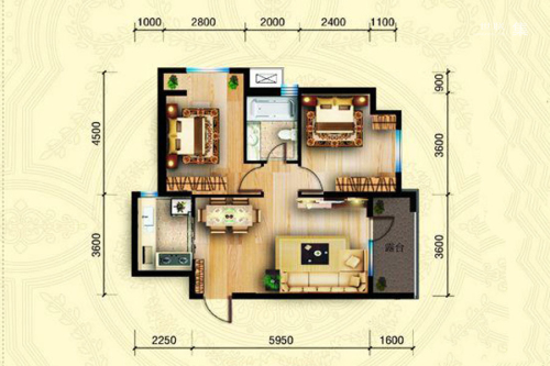 坤博幸福城D户型-2室2厅1卫1厨建筑面积72.31平米