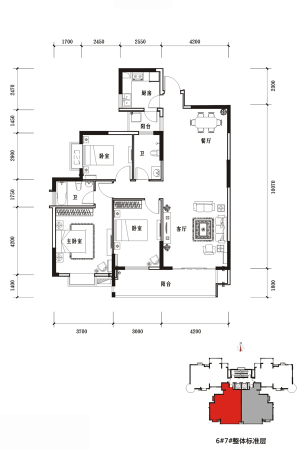 北海国际新城6#7#B户型-3室2厅2卫1厨建筑面积129.78平米