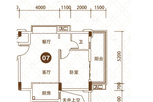 君华朝阳花地1、3栋07户型-1室1厅1卫1厨建筑面积61.00平米
