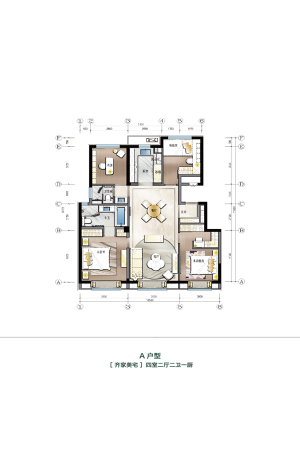 万科·翡翠四季无限系A户型-4室2厅2卫1厨建筑面积128.00平米