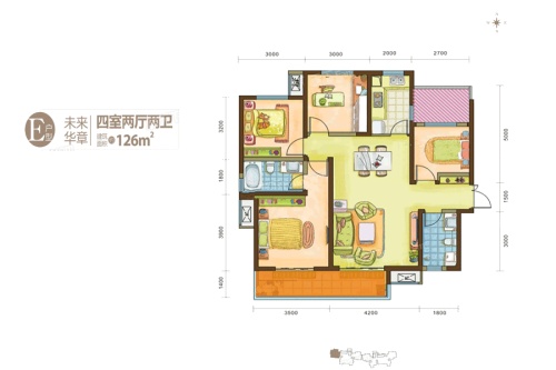 御锦城126平米户型-4室2厅2卫1厨建筑面积126.00平米