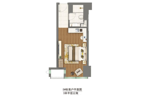 中粮悦天地3米平层公寓户型-3米平层公寓户型-1室0厅1卫1厨建筑面积38.00平米