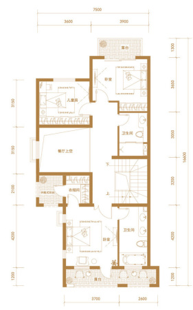 懿品府6号楼F-01户型二层-3室2厅2卫1厨建筑面积329.41平米