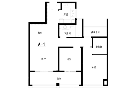 正荣润峯A1改造前户型-2室2厅1卫1厨建筑面积99.00平米