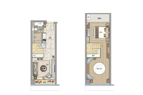 浙港国际A1户型-1室1厅1卫1厨建筑面积33.00平米