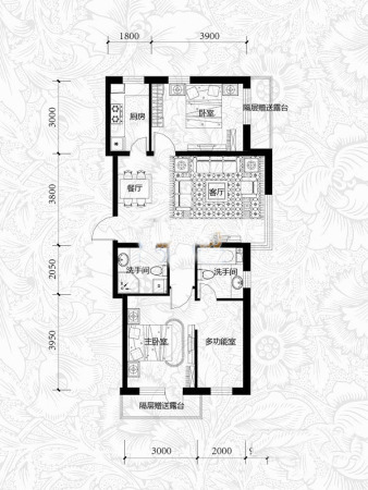雍华御景15#户型-3室2厅2卫1厨建筑面积94.60平米