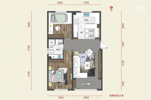 亿茂·禧悦风华L1户型-2室2厅1卫1厨建筑面积86.00平米