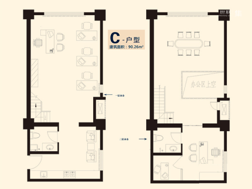 利嘉中心C户型-2室3厅2卫0厨建筑面积89.15平米