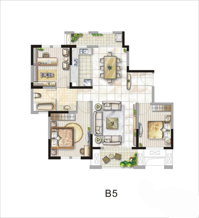 御龙锦园B5户型-3室2厅1卫1厨建筑面积114.00平米