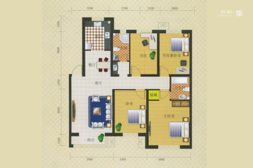 名仕雅居J户型-4室3厅2卫1厨建筑面积136.44平米