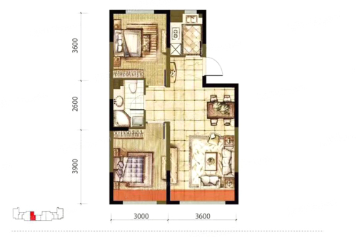 新湖青蓝国际3期A4户型-3期A4户型-2室2厅1卫1厨建筑面积79.71平米