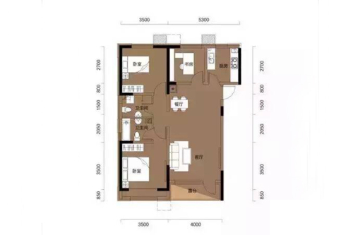 阳光100国际新城B2-A户型-3室2厅2卫1厨建筑面积104.00平米