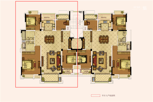 奥园城市天地6层左侧131平-6层左侧131平-4室2厅2卫1厨建筑面积135.00平米