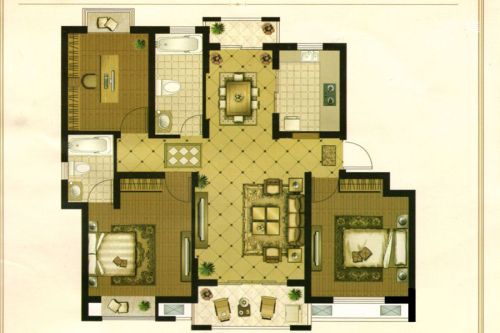 海湾名悦豪庭B4户型-3室2厅2卫1厨建筑面积118.00平米
