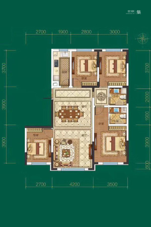 龙腾香格里P户型116平米-4室2厅2卫1厨建筑面积116.00平米