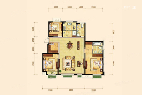 金地铁西檀府G5'户型-3室2厅2卫1厨建筑面积140.00平米