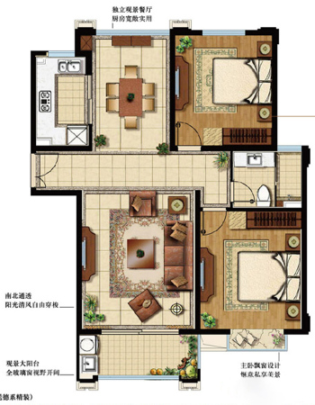 盛世御珑湾b1户型-2室2厅1卫1厨建筑面积87.58平米