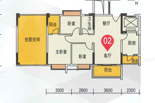 翰林名苑4栋02单元-4栋02单元-3室2厅1卫1厨建筑面积88.38平米