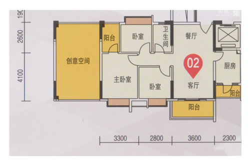 翰林名苑4栋02户型-4栋02户型-3室2厅1卫1厨建筑面积88.38平米