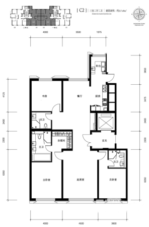 广渠金茂府c2户型(已售完)-3室2厅2卫1厨建筑面积217.49平米
