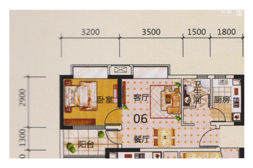 尚城三期21区3幢06户型-21区3幢06户型-1室2厅1卫1厨建筑面积51.00平米