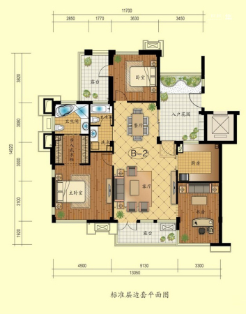 新湖香格里拉B2户型-3室2厅2卫1厨建筑面积150.06平米