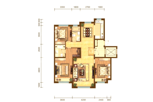 奥体玉园二期Y3户型-3室2厅2卫1厨建筑面积132.00平米