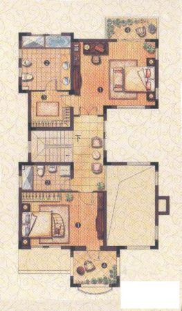 长泰西郊别墅A户型二层-3室3厅3卫1厨建筑面积350.00平米