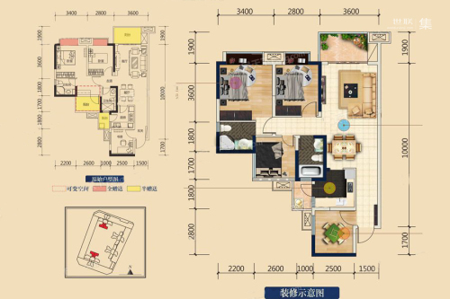 蜀都万达广场4期1、2栋A1户型标准层-4室2厅2卫1厨建筑面积102.00平米