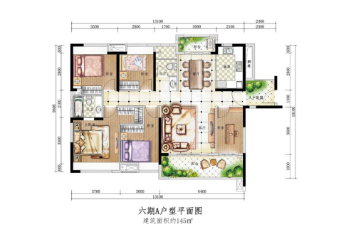 佳兆业东江新城6期A户型-5室2厅2卫1厨建筑面积145.00平米