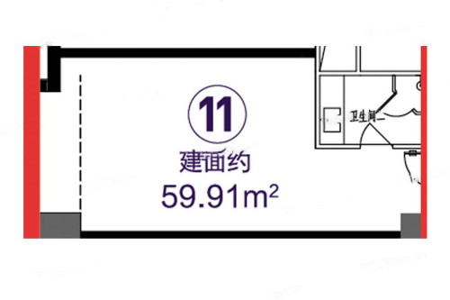 12时区公寓03户型-1室0厅1卫0厨建筑面积59.91平米